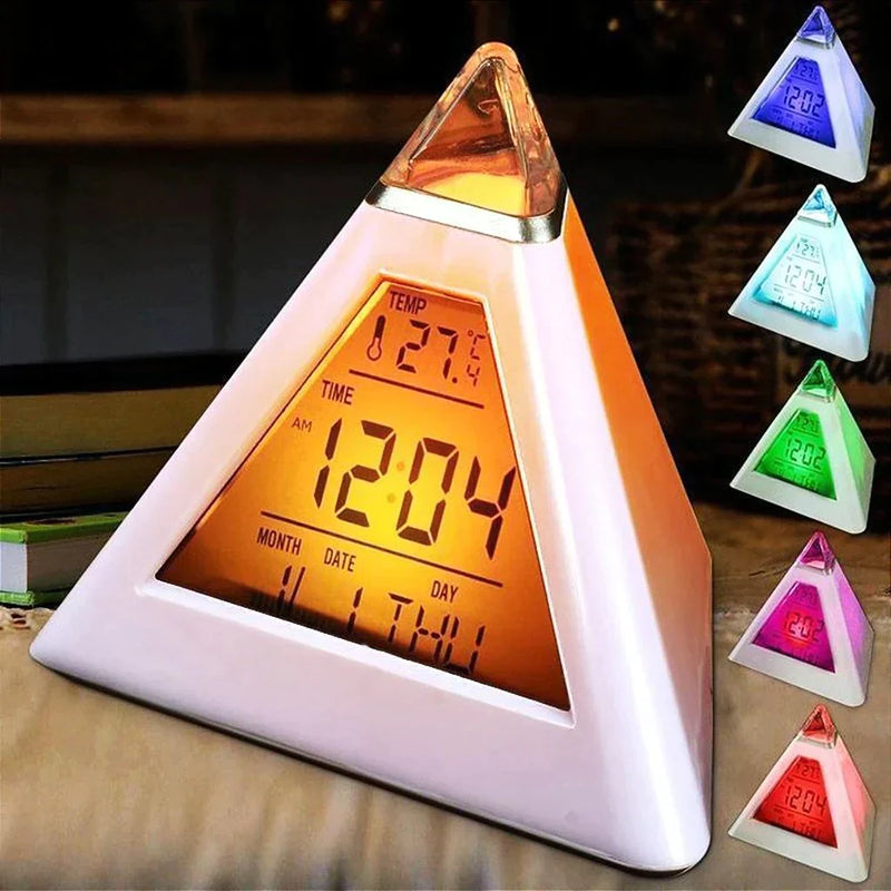 Relogio Digital Piramide De Mesa Calendario Despertador Termometro Cabeceira